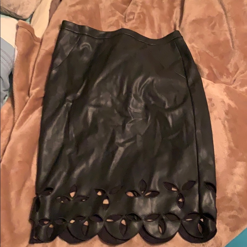 Knee length black pleather skirt